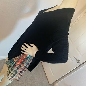 LOGO V Neck Sweater with Printed Chiffon Godets